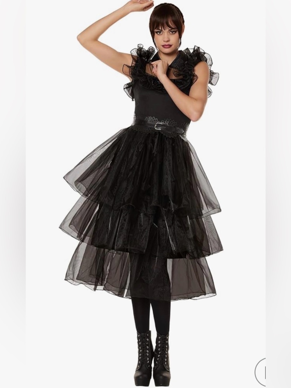 SPIRIT Halloween Wednesday Addams Black Tulle Ruffle Dress Size S Goth Costume